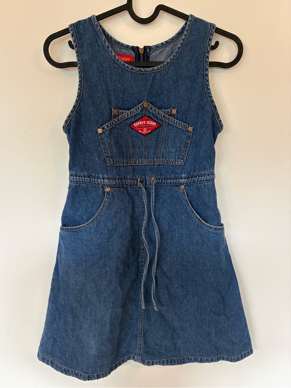 Vintage Esprit Jeans Denim Mini Dress Zip Front 90s Y2K Sleeveless XS XXS
